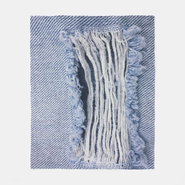 Hellblaue zerrissene Jeans-Textur Fleecedecke (Vorderseite)