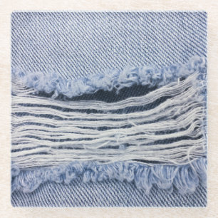 Hellblaue zerrissene Jeans-Textur Glasuntersetzer