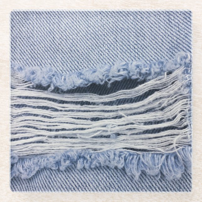 Hellblaue zerrissene Jeans-Textur Glasuntersetzer (Vorderseite)