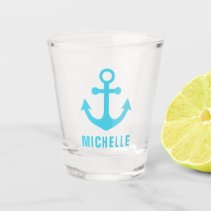 Hellblauer Anker-Maritime Personalisierung Schnapsglas