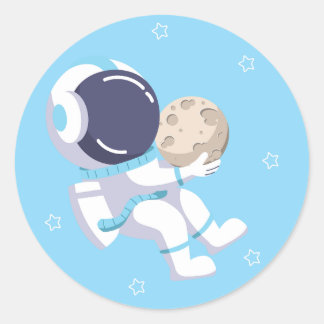 Hellblauer Astronaut - Runder Aufkleber