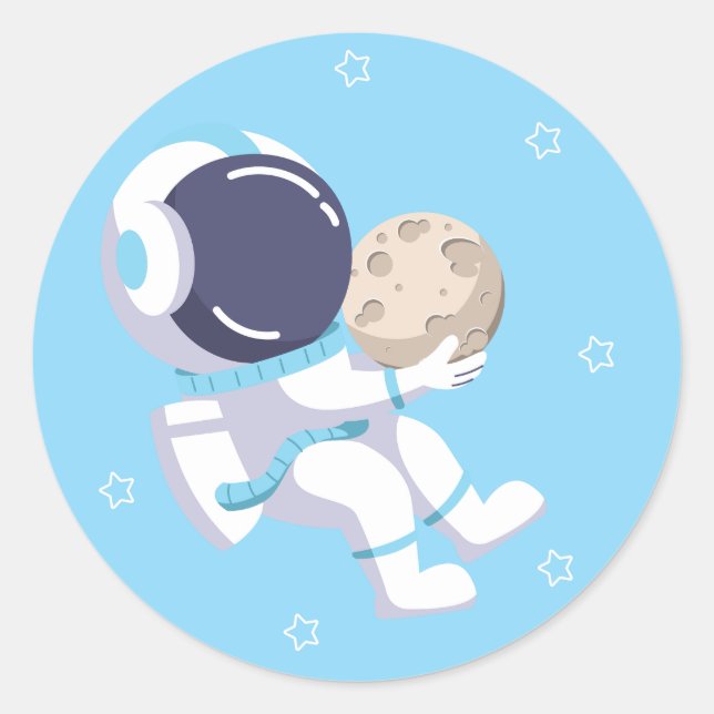 Hellblauer Astronaut -  Runder Aufkleber (Vorderseite)