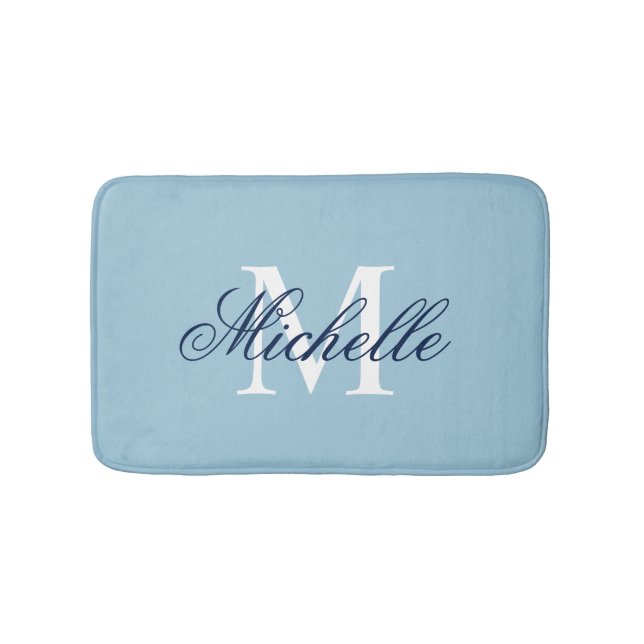 Hellblauer Badematte mit Monogramm | Badezimmerdek (Vorderseite)
