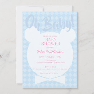 Hellblauer Bär mit Fliege Oh Baby Shower Einladung