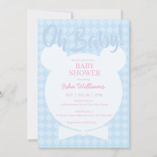 Hellblauer Bär mit Fliege Oh Baby Shower Einladung