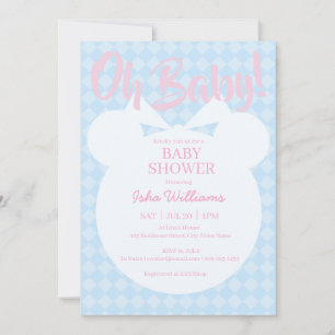 Hellblauer Bär Rosa Oh Baby Shower Einladung