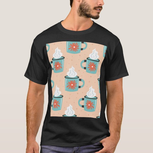 Hellblauer Cup Seamless Muster. T-Shirt (Vorderseite)