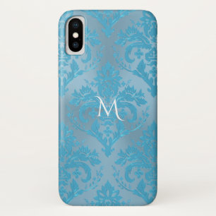 Hellblauer Damast-Monogramm iPhone X Fall Hülle