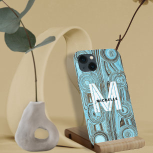 Hellblauer funky Retro-Gold-Glitter-Monogramm süß Case-Mate iPhone Hülle