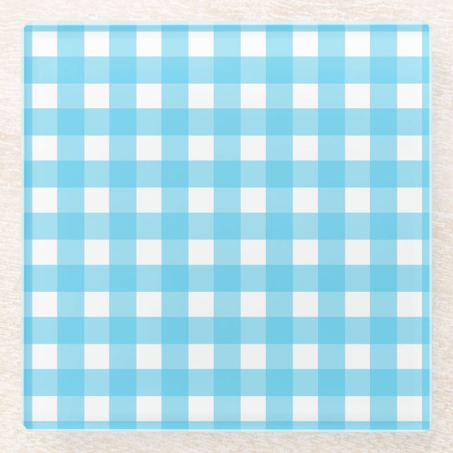 Hellblauer Gingham Glasuntersetzer (Vorderseite)