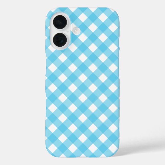 Hellblauer Gingham iPhone 16 Hülle (Rückseite)