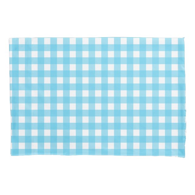 Hellblauer Gingham Kissenbezug (Vorderseite)