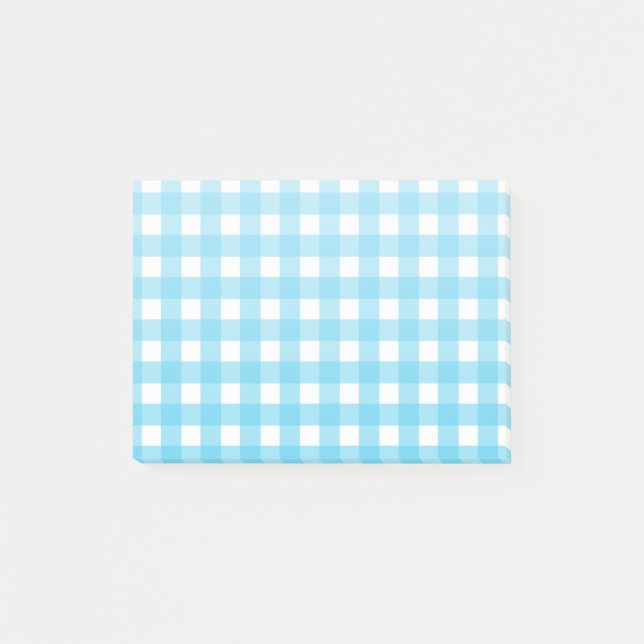 Hellblauer Gingham Post-it Klebezettel (Vorderseite)