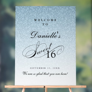 Hellblauer Glitter Sweet 16 personalisierter Willk Acrylschild