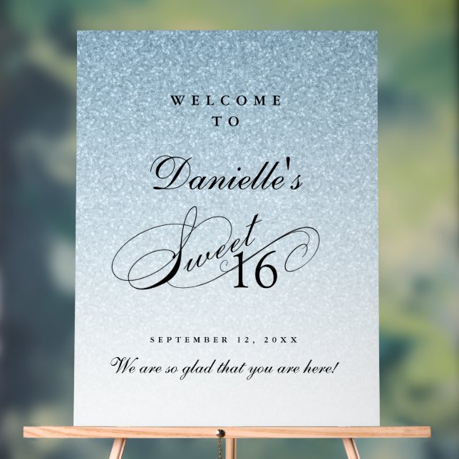 Hellblauer Glitter Sweet 16 personalisierter Willk Acrylschild (Neutral)