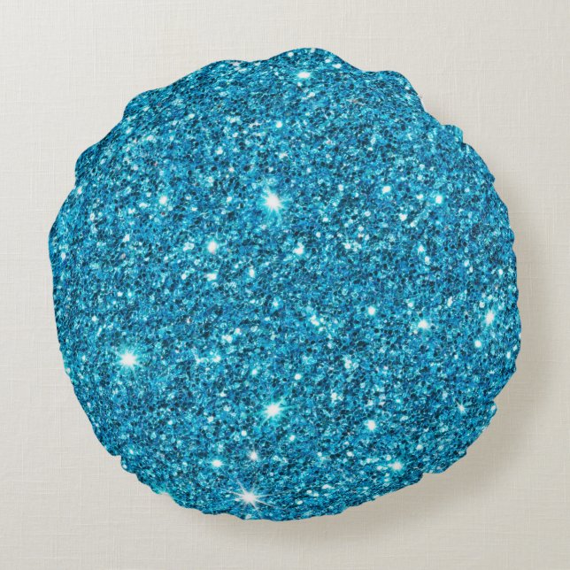 Hellblauer Glitzer Rundwurfkissen Rundes Kissen (Rückseite)