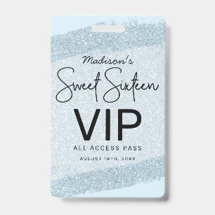 Hellblauer Glitzer Sweet 16 Einladung VIP Ausweis