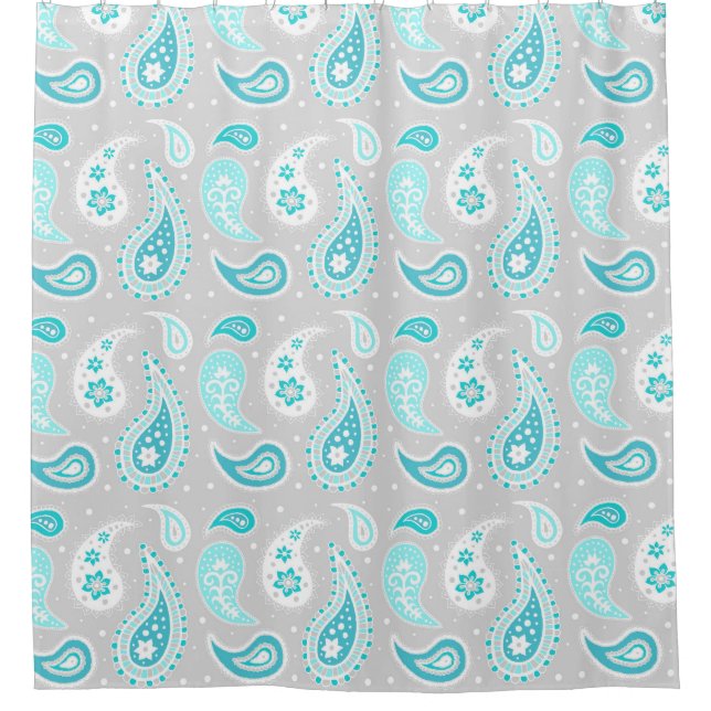Hellblauer grauer Paisley-Muster-Duschvorhang Duschvorhang (Vorderseite)