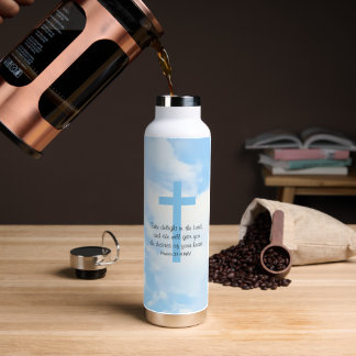 Hellblauer Himmel und Kreuz Bibelvers Christlich Trinkflasche