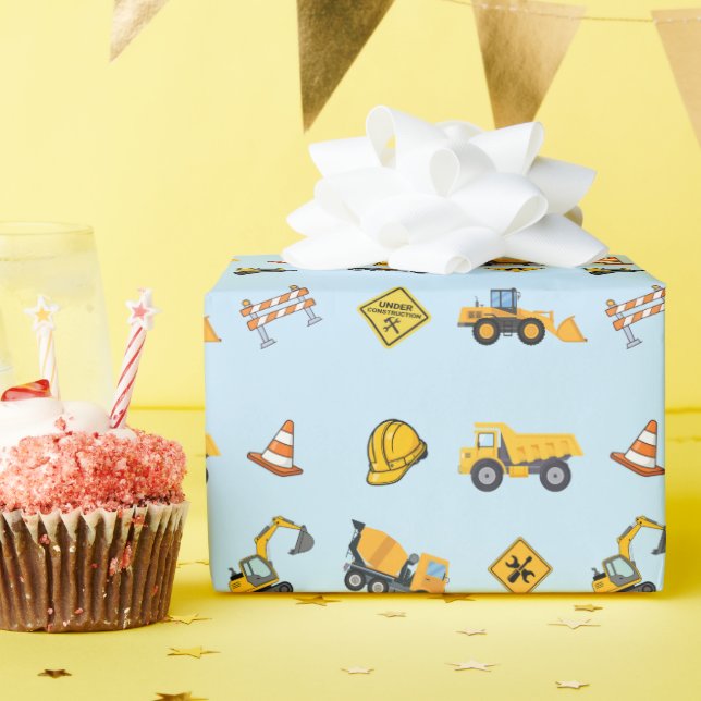 Hellblauer Konstruktions-Geburtstag  Geschenkpapier (Geburtstagsparty)
