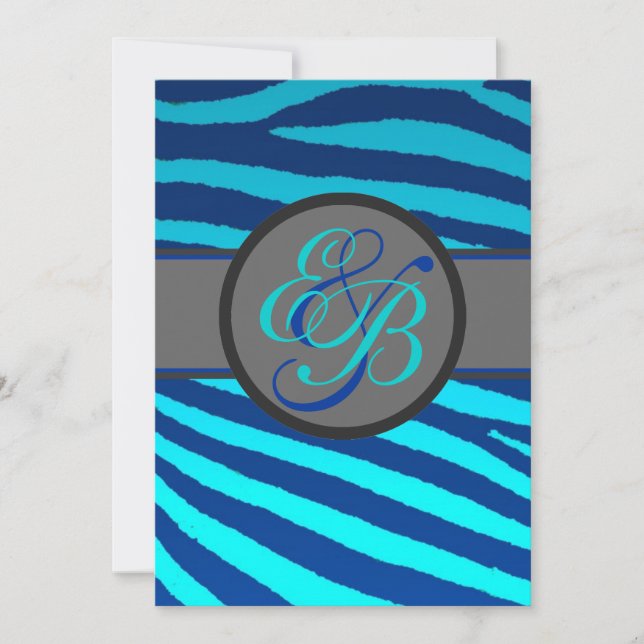 Hellblauer Neon Zebra Streifen Hochzeitseinladunge Einladung (Vorderseite)