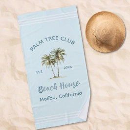 Hellblauer Palmenbaum Moderne Hütte am Meer Strandtuch