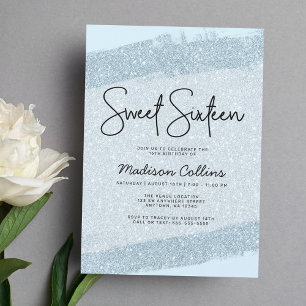 Hellblauer Pinsel Glitter Sweet 16 Einladung