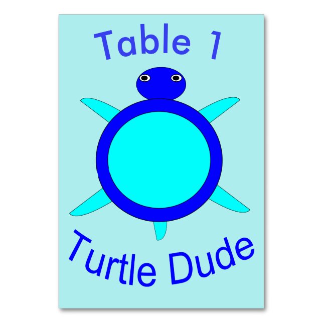 Hellblauer Schildkröten Typ Custom Tablecard Tischnummer (Vorderseite)