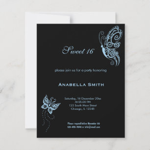 Hellblauer Schmetterling Sweet 16 Einladung