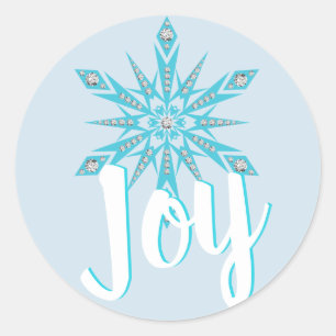 Hellblauer Schneeflocken JOLIday Weihnachten Runder Aufkleber