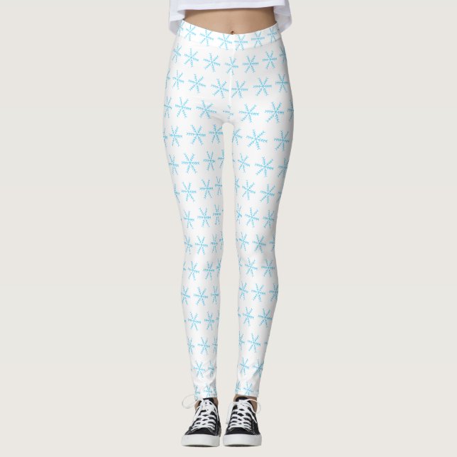 Hellblauer Schneeflocken Weiße Leggings (Vorderseite)
