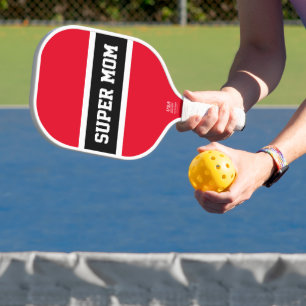 Hellblauer Schwarz-weißer Streifen SUPER MAMA Text Pickleball Schläger