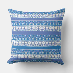 Hellblauer Skandinavischer Folklore-Ornament-Retro Kissen