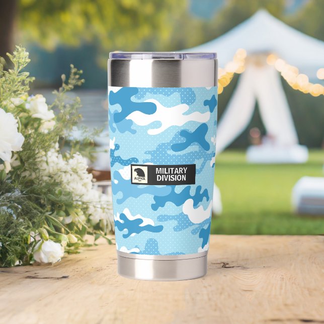 Hellblauer Tarnmuster Thermobecher (Hochzeit (gedreht))