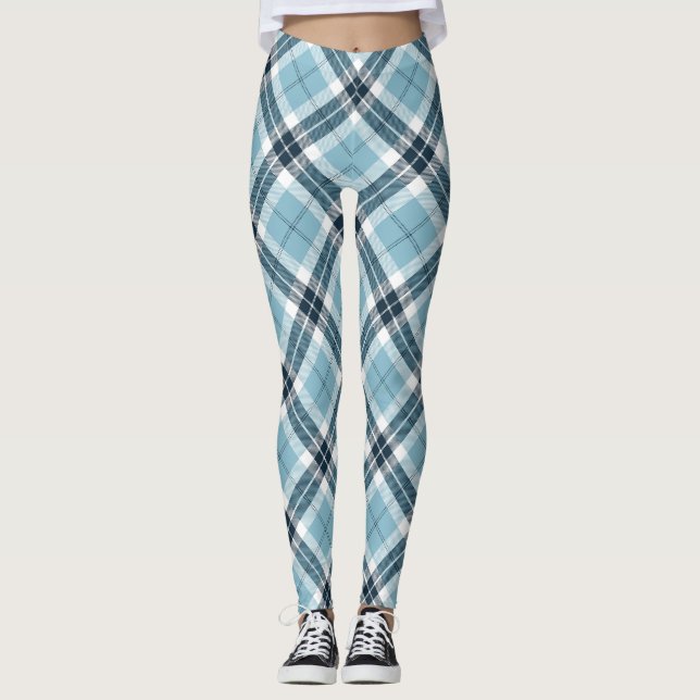 Hellblauer Tartan kariertes schottisches Leggings (Vorderseite)