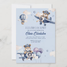 Hellblauer Teddybär-Flugzeug-Baby-Party 