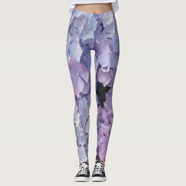 Hellblauer und rosa Hydrangea Legging Leggings (Vorderseite)