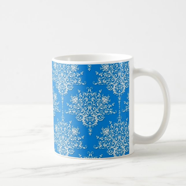 Hellblauer und weißer Damast Kaffeetasse (Rechts)
