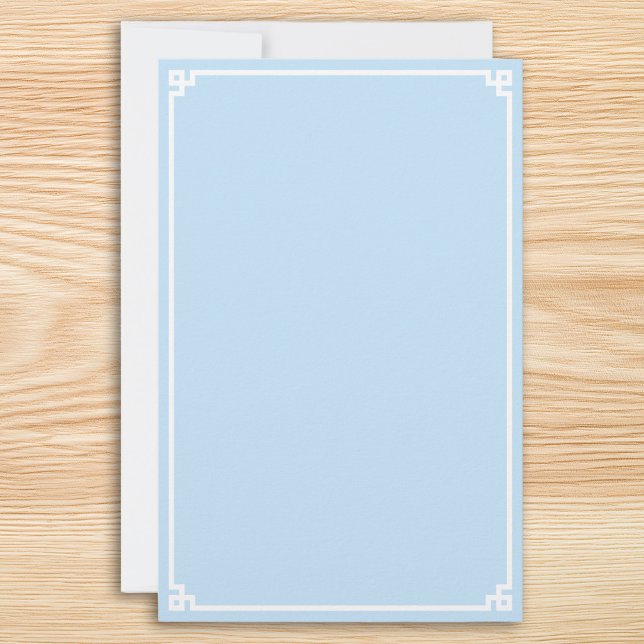 Hellblauer und weißer griechischer Schlüsselrand Briefpapier (Pale Blue and White Greek Key Border Stationery)