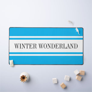 Hellblauer weißer Streifen WINTER WONDERLAND Text Schreibtischunterlage