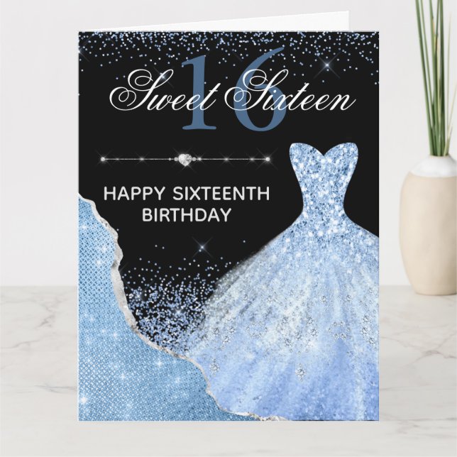 Hellblaues Aquarellkleid Sweet 16 Geburtstag Karte (Vorderseite)