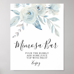 hellblaues Blumen-Mimosa-Bar-Schild Poster