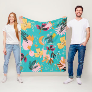 Hellblaues Blumenmuster für ihr abstraktes Rosa f Fleecedecke