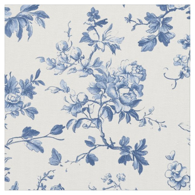 Hellblaues botanisches Toile-Muster Stoff (Nahaufnahme)