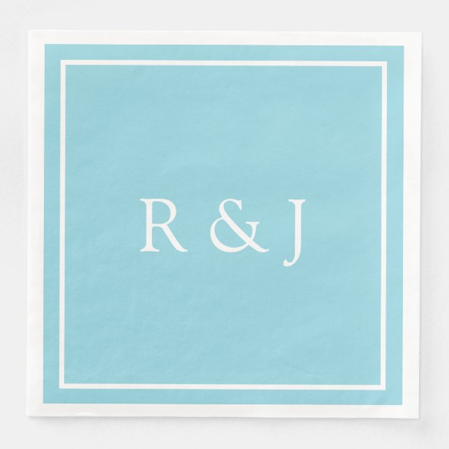 Hellblaues Cyan-Monogramm Anfangs Et-Zeichen Hochz Serviette (Vorderseite)