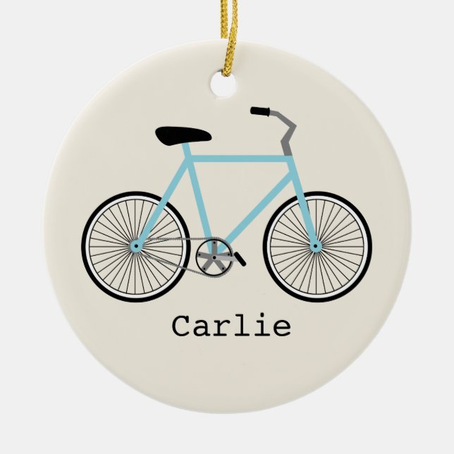 Hellblaues Fahrrad-personalisierte Verzierung Keramik Ornament (Vorne)