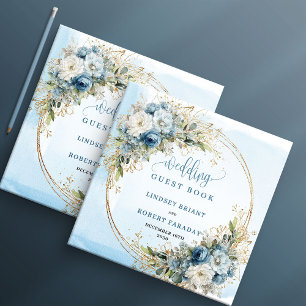 Hellblaues florales goldenes Glitter Boho Hochzeit Gästebuch