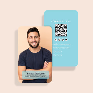 Hellblaues Foto-QR-Code - Verbinde dich mit mir Visitenkarte