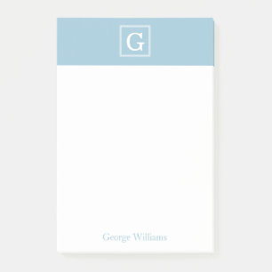 Hellblaues gerahmtes Monogramm personalisiert Post-it Klebezettel