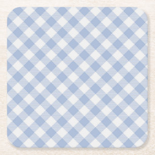 Hellblaues Gingham-Muster Klassischer Karomuster-D Rechteckiger Pappuntersetzer